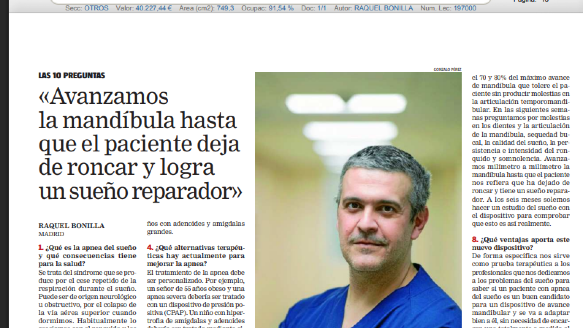 Nestor Montesdeoca; «Avanzamos la mandíbula hasta que el paciente deja de roncar y logra un sueño reparador»